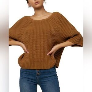 O’NEILL Sanchez Ribbed Knit Sweater Short Brown Short Sleeve Size XS NWT